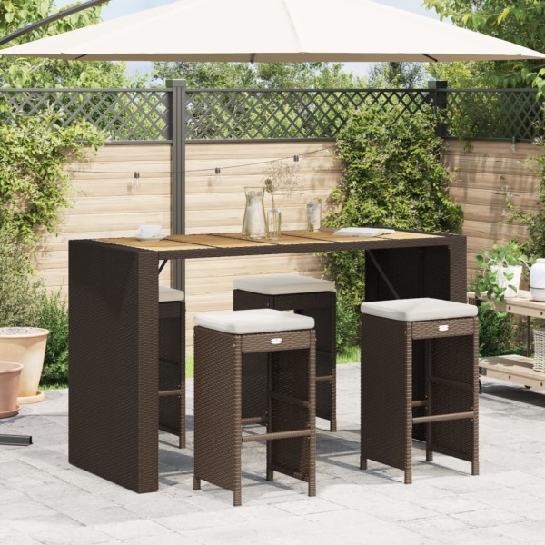 Garden bar stools with cushions, 4 pcs., brown, polyrattan