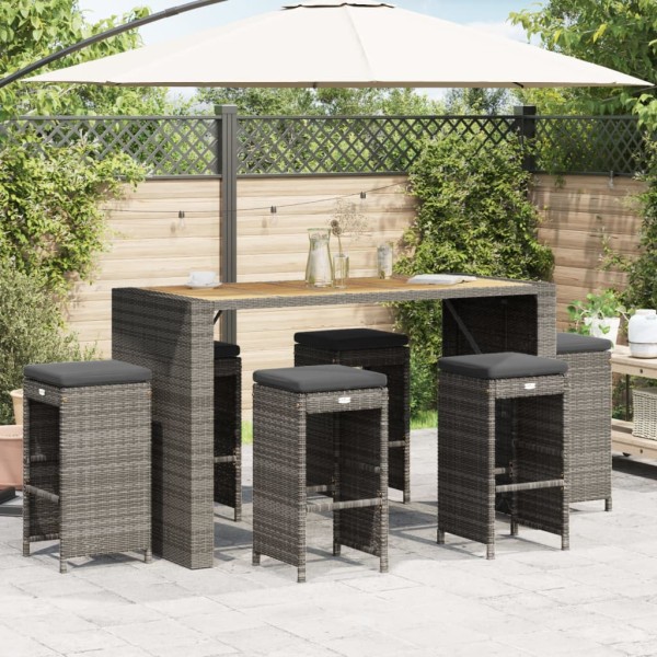 Garden bar stools with cushions, 6 pcs., gray, polyrattan