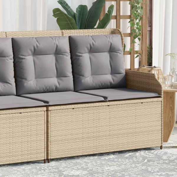 Reclining garden bench with cushions, sand, polyrattan