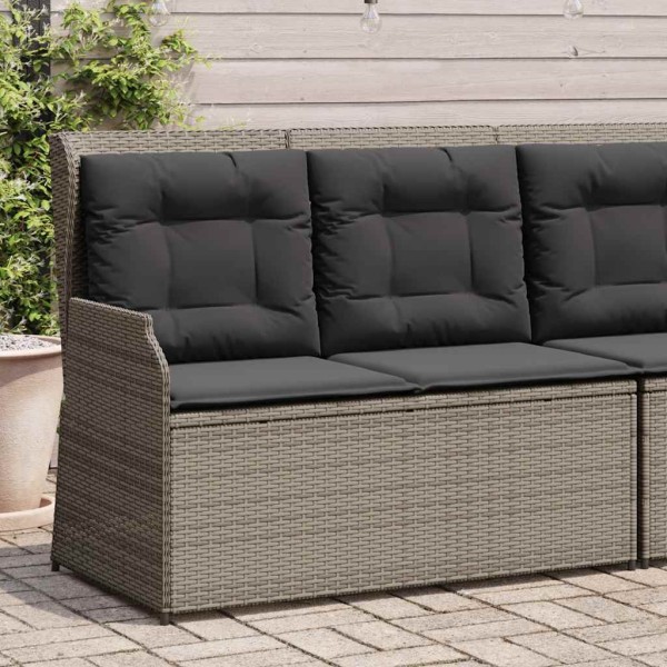 Reclining garden bench with cushions, gray, polyrattan