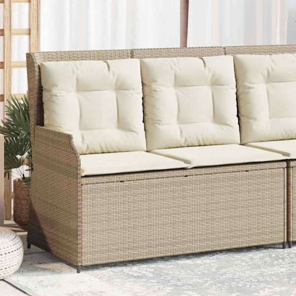 Reclining garden bench with cushions, sand, polyrattan