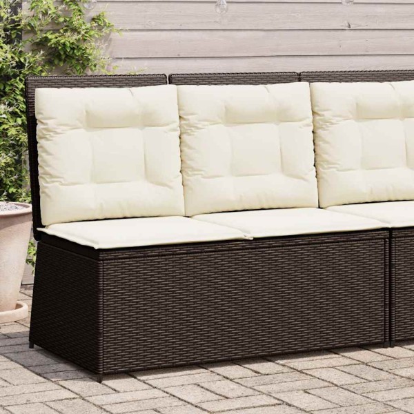 Reclining garden bench with cushions, brown, polyrattan