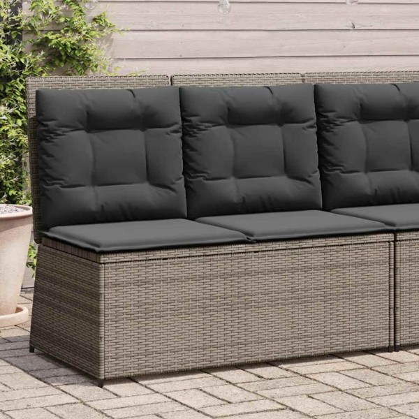 Reclining garden bench with cushions, gray, polyrattan
