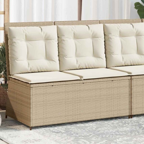 Reclining garden bench with cushions, sand, polyrattan