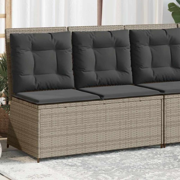 Reclining garden bench with cushions, gray, polyrattan