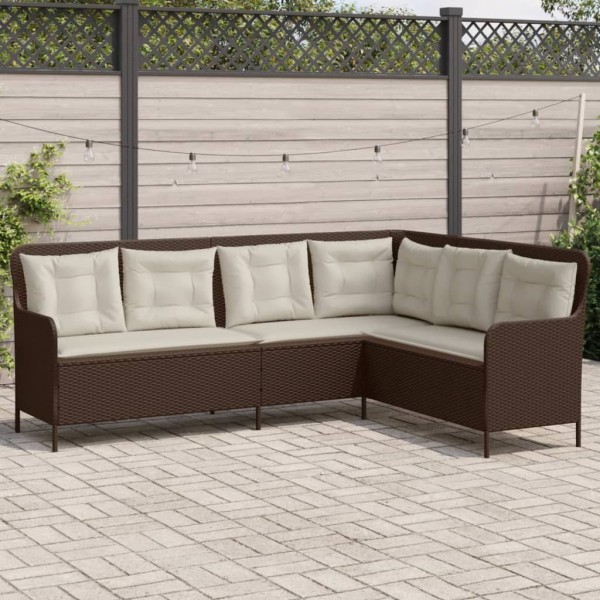 Garden sofa with cushions, brown, polyrattan, L-shaped
