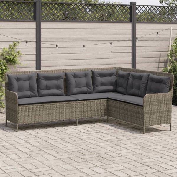 Garden sofa with cushions, gray, polyrattan, L-shaped