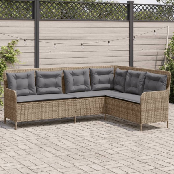 Garden sofa with cushions, beige, polyrattan, L-shaped