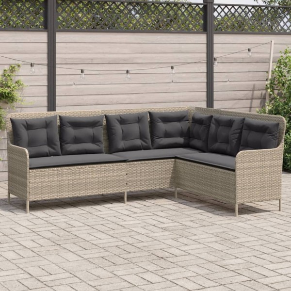 Garden sofa with cushions, gray, polyrattan, L-shaped