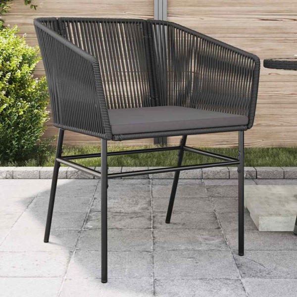Garden chairs with cushions, 2 pcs., black, polyrattan
