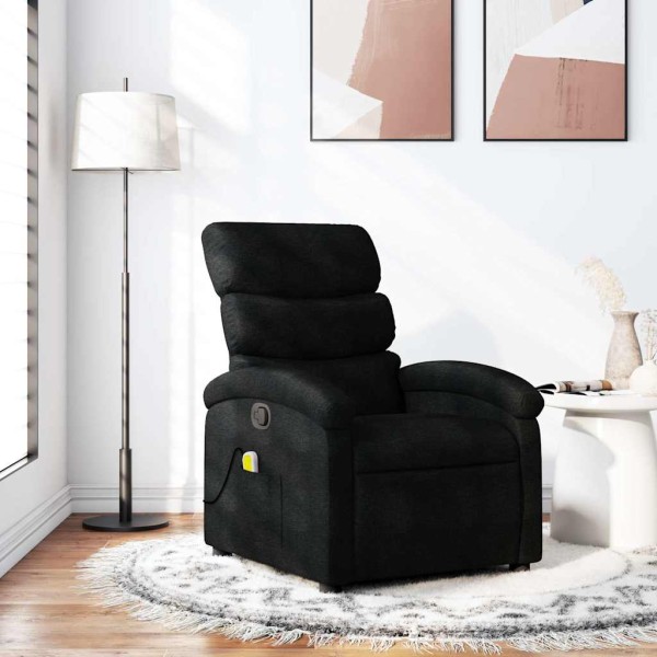 Reclining massage chair, black, fabric