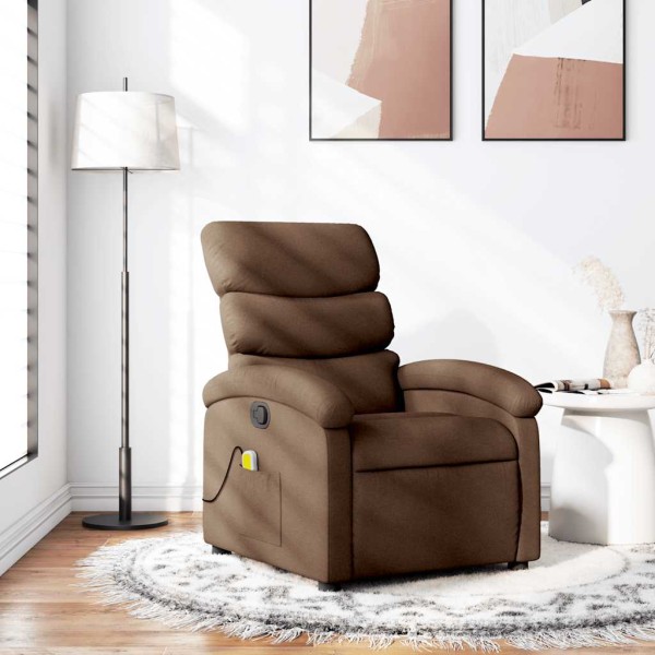 Reclining massage chair, brown, fabric