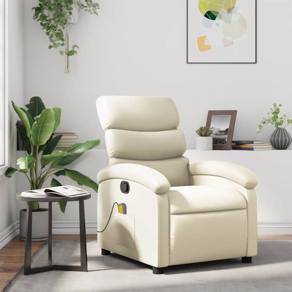 Reclining massage chair, cream color, artificial leather