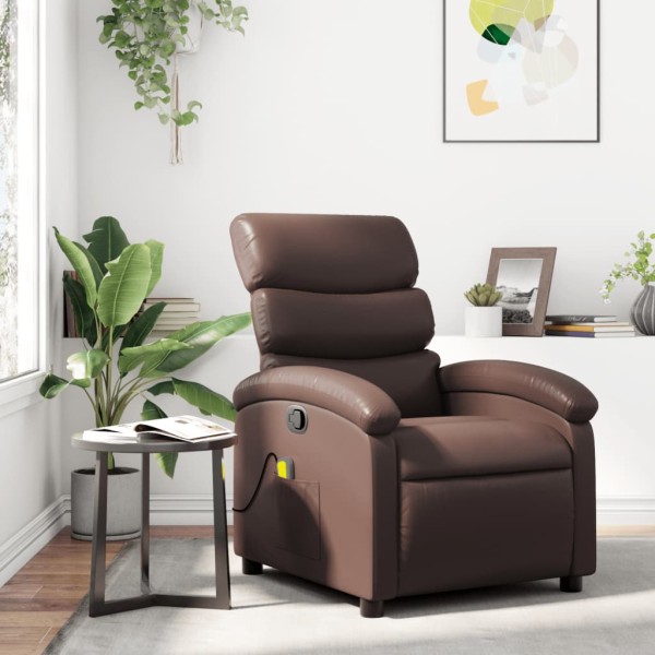 Reclining massage chair, brown color, artificial leather