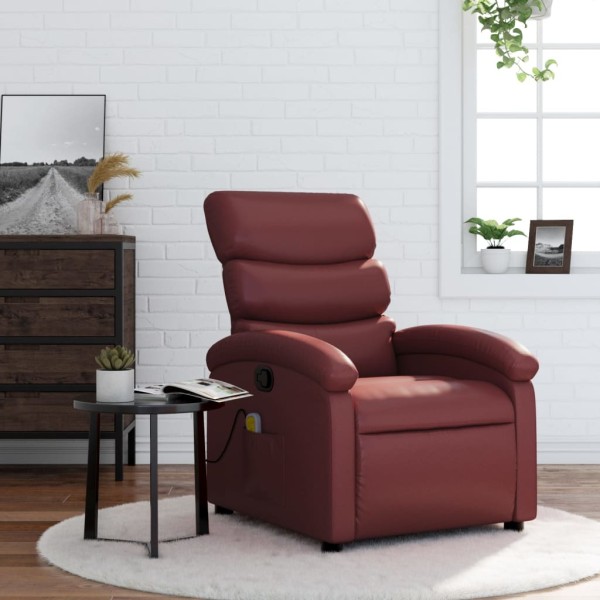 Reclining massage chair, red wine, artificial leather