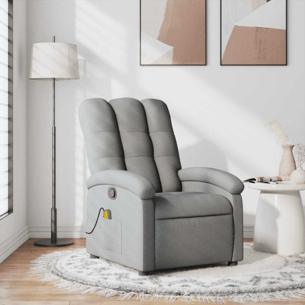 Reclining massage chair, light gray color, fabric