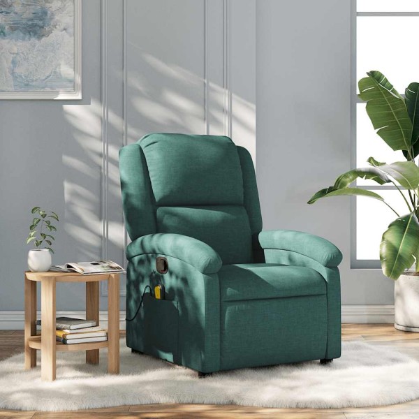 Reclining massage chair, dark green, fabric