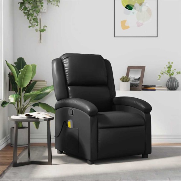 Reclining massage chair, black color, artificial leather