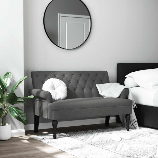 Bench with backrest, dark gray, 120x62x75.5 cm, fabric