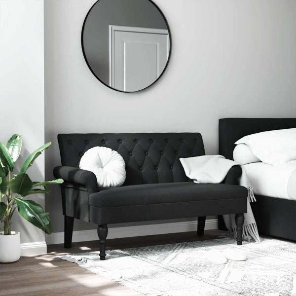 Bench with backrest, black, 120x62x75.5 cm, fabric