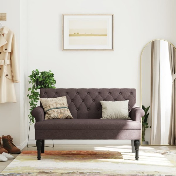 Bench with backrest, dark brown, 120x62x75.5cm, fabric