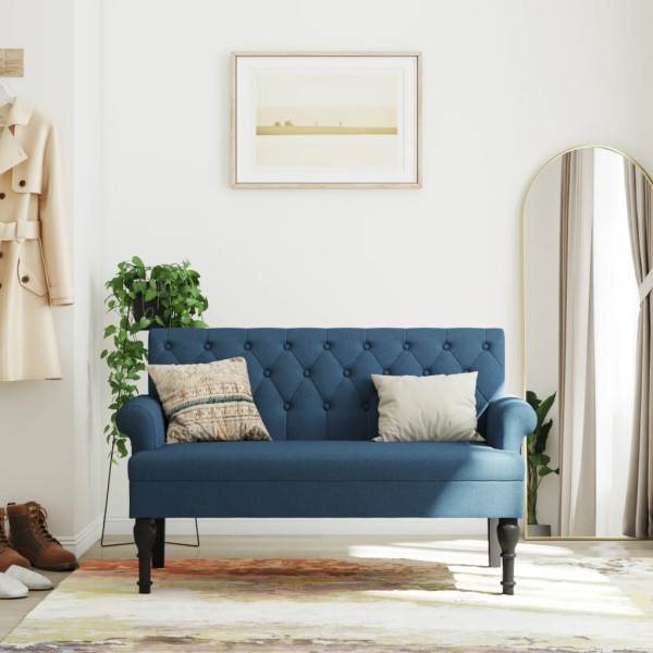 Bench with backrest, blue, 120x62x75.5cm, fabric