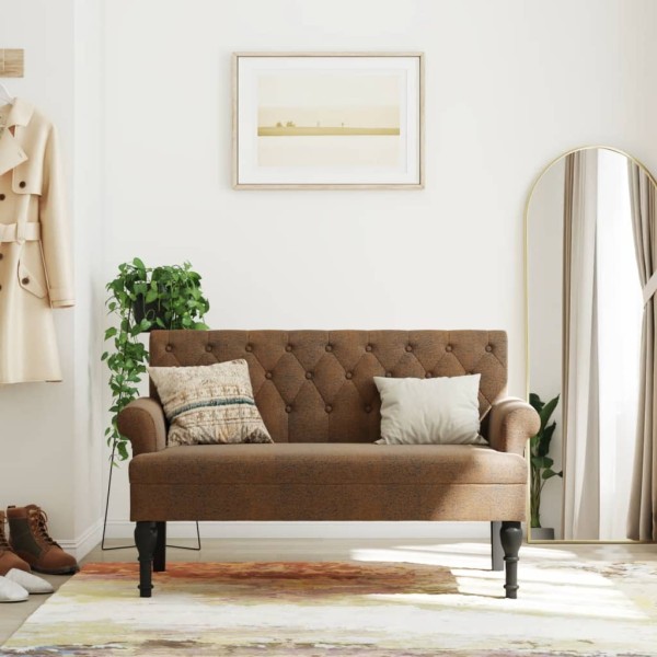 Bench with backrest, brown, 120x62x75.5cm, artificial leather