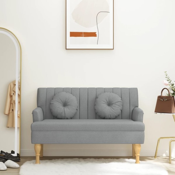 Bench with cushions, gray, 113x64.5x75.5cm, fabric