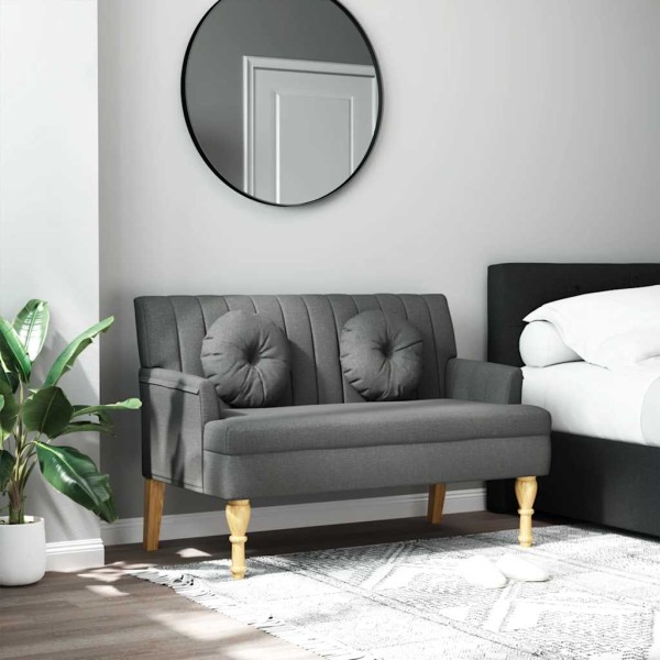 Bench with cushions, gray, 113x64.5x75.5cm, fabric