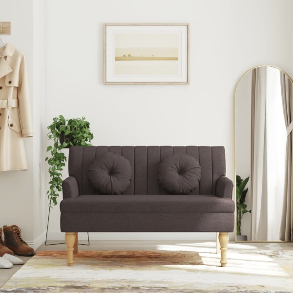 Bench with cushions, brown, 113x64.5x75.5cm, fabric