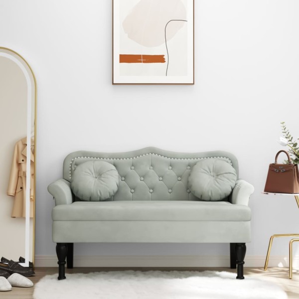 Bench with cushions, light grey, 120.5x65x75 cm, velvet