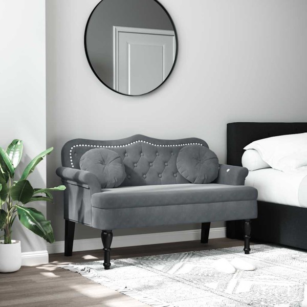 Bench with cushions, dark grey, 120.5x65x75 cm, velvet