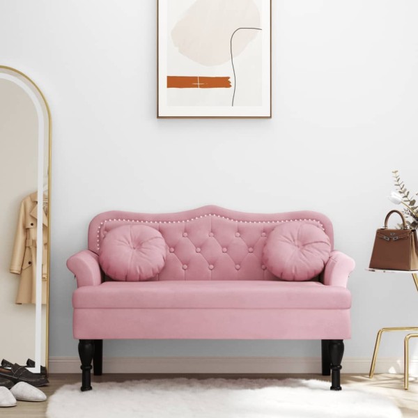 Bench with cushions, pink, 120.5x65x75cm, velvet