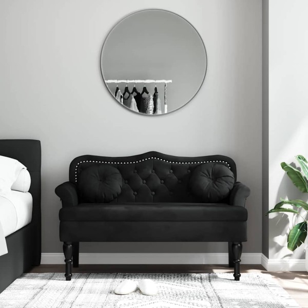 Bench with cushions, black, 120.5x65x75 cm, velvet