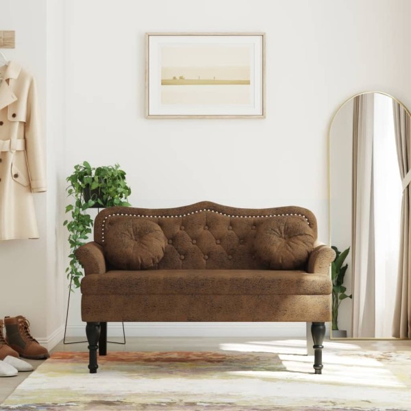 Bench with cushions, brown, 120.5x65x75 cm, artificial suede, leather
