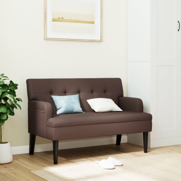 Bench with backrest, brown, 112x65.5x75cm, artificial leather