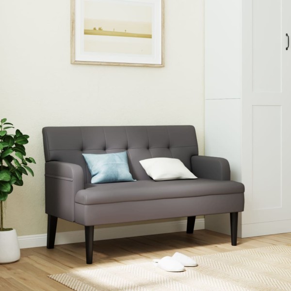 Bench with backrest, gray, 112x65.5x75cm, artificial leather