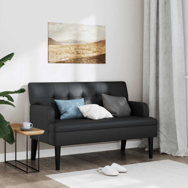 Bench with backrest, black, 112x65.5x75cm, artificial leather