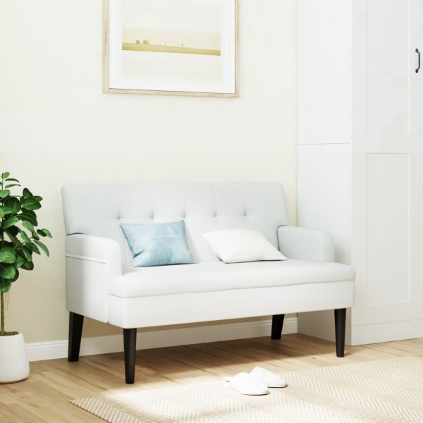 Bench with backrest, white, 112x65.5x75cm, artificial leather