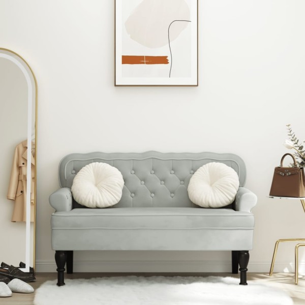 Bench with backrest, light grey, 119.5x64.5x75 cm, velvet