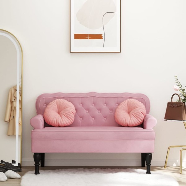 Bench with backrest, pink, 119.5x64.5x75cm, velvet
