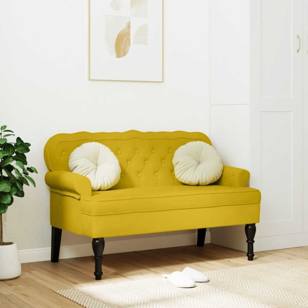 Bench with backrest, yellow, 119.5x64.5x75cm, velvet