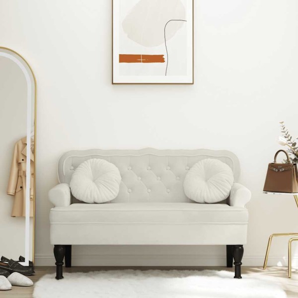 Bench with backrest, cream color, 119.5x64.5x75cm, velvet