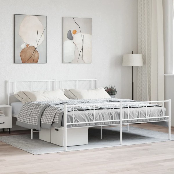Bed frame with headboard/footboard, white, 183x213cm, metal
