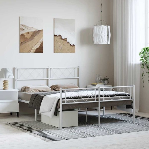 Bed frame with headboard/footboard, white, 150x200cm, metal