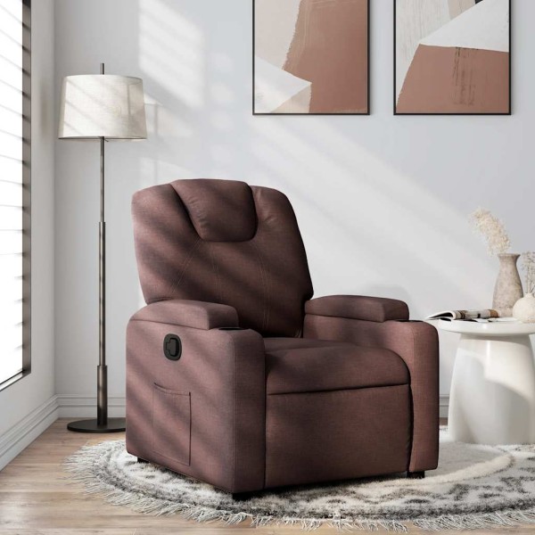 Reclining chair, dark brown, fabric