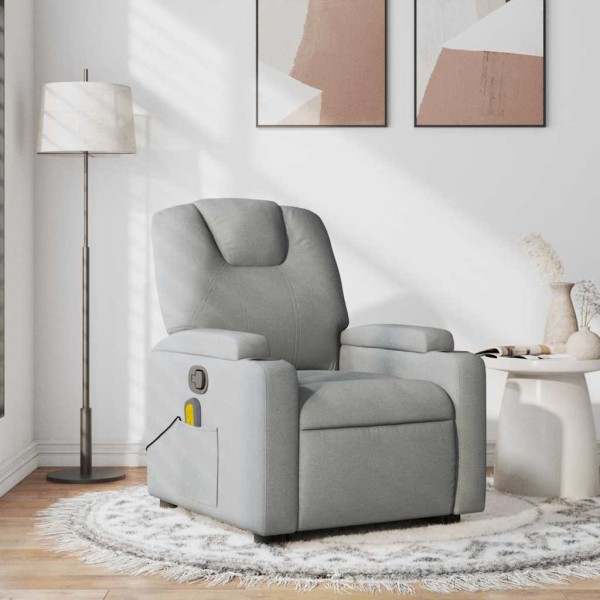 Reclining massage chair, light gray color, fabric