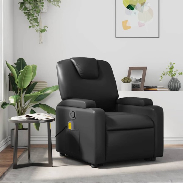 Reclining massage chair, black color, artificial leather