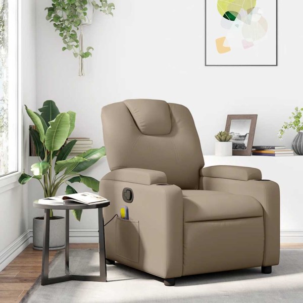 Reclining massage chair, cappuccino color, artificial leather