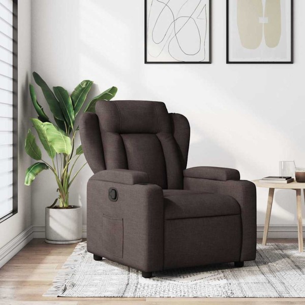 Reclining chair, dark brown, fabric